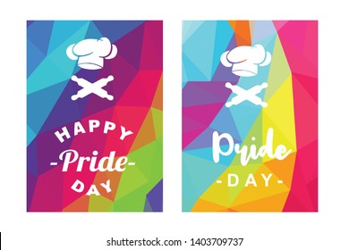 Rainbow Vector Happy Pride Day Card and Poster of Chef Hat and Rolling Pin. Flat, Icon, Sign, Symbol, Object, Graphic Design, Element, Illustration for Print.