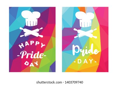 Rainbow Vector Happy Pride Day Card and Poster of Chef Hat and Rolling Pin. Flat, Icon, Sign, Symbol, Object, Graphic Design, Element, Illustration for Print.