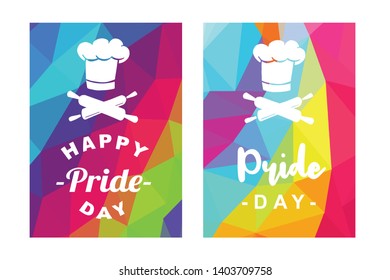 Rainbow Vector Happy Pride Day Card and Poster of Chef Hat and Rolling Pin. Flat, Icon, Sign, Symbol, Object, Graphic Design, Element, Illustration for Print.