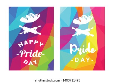 Rainbow Vector Happy Pride Day Card and Poster of Bread Food and Rolling Pin. Flat, Icon, Sign, Symbol, Object, Graphic Design, Element, Illustration for Print.