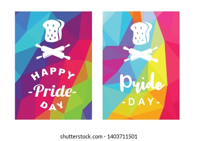 Rainbow Vector Happy Pride Day Card and Poster of Bread Food and Rolling Pin. Flat, Icon, Sign, Symbol, Object, Graphic Design, Element, Illustration for Print.