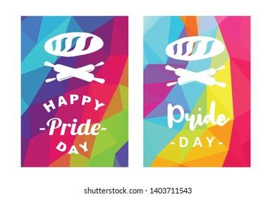 Rainbow Vector Happy Pride Day Card and Poster of Bread Food and Rolling Pin. Flat, Icon, Sign, Symbol, Object, Graphic Design, Element, Illustration for Print.