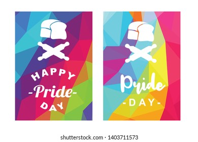 Rainbow Vector Happy Pride Day Card and Poster of Bread Food and Rolling Pin. Flat, Icon, Sign, Symbol, Object, Graphic Design, Element, Illustration for Print.