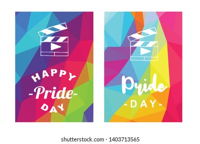 Rainbow Vector Happy Pride Day Card and Poster of Movie Film Clip. Flat, Icon, Sign, Symbol, Object, Graphic Design, Element, Illustration for Print.