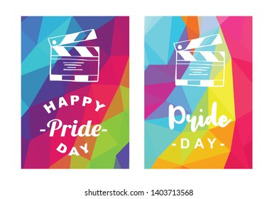 Rainbow Vector Happy Pride Day Card and Poster of Movie Film Clip. Flat, Icon, Sign, Symbol, Object, Graphic Design, Element, Illustration for Print.