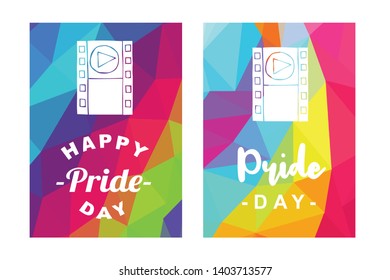 Rainbow Vector Happy Pride Day Card and Poster of Movie Film Clip. Flat, Icon, Sign, Symbol, Object, Graphic Design, Element, Illustration for Print.