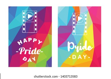 Rainbow Vector Happy Pride Day Card and Poster of Movie Film Clip. Flat, Icon, Sign, Symbol, Object, Graphic Design, Element, Illustration for Print.