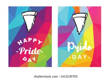 Rainbow Vector Happy Pride Day Card and Poster of Pizza Fast Food. Flat, Icon, Sign, Symbol, Object, Graphic Design, Element, Illustration for Print.