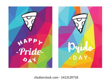 Rainbow Vector Happy Pride Day Card and Poster of Pizza Fast Food. Flat, Icon, Sign, Symbol, Object, Graphic Design, Element, Illustration for Print.