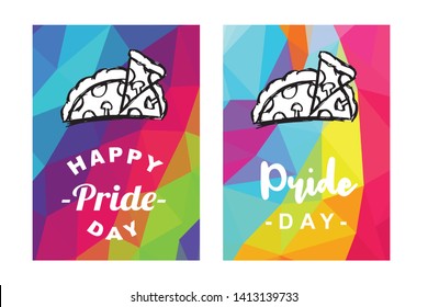 Rainbow Vector Happy Pride Day Card and Poster of Pizza Fast Food. Flat, Icon, Sign, Symbol, Object, Graphic Design, Element, Illustration for Print.