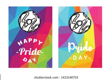 Rainbow Vector Happy Pride Day Card and Poster of Donut Fast Food. Flat, Icon, Sign, Symbol, Object, Graphic Design, Element, Illustration for Print.