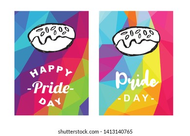 Rainbow Vector Happy Pride Day Card and Poster of Donut Fast Food. Flat, Icon, Sign, Symbol, Object, Graphic Design, Element, Illustration for Print.