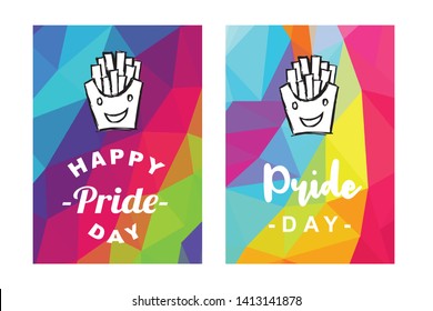 Rainbow Vector Happy Pride Day Card and Poster of French Fries Fast Food. Flat, Icon, Sign, Symbol, Object, Graphic Design, Element, Illustration for Print.