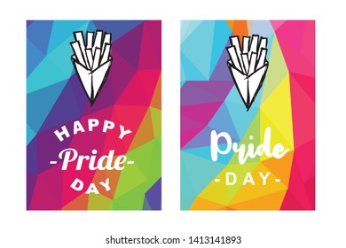 Rainbow Vector Happy Pride Day Card and Poster of French Fries Fast Food. Flat, Icon, Sign, Symbol, Object, Graphic Design, Element, Illustration for Print.