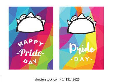 Rainbow Vector Happy Pride Day Card and Poster of Tacos Fast Food. Flat, Icon, Sign, Symbol, Object, Graphic Design, Element, Illustration for Print.
