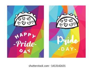 Rainbow Vector Happy Pride Day Card and Poster of Tacos Fast Food. Flat, Icon, Sign, Symbol, Object, Graphic Design, Element, Illustration for Print.