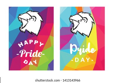 Rainbow Vector Happy Pride Day Card and Poster of Lion Animal. Flat, Icon, Sign, Symbol, Object, Graphic Design, Element, Illustration for Print.