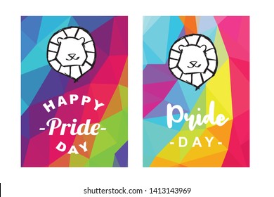 Rainbow Vector Happy Pride Day Card and Poster of Lion Animal. Flat, Icon, Sign, Symbol, Object, Graphic Design, Element, Illustration for Print.