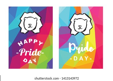 Rainbow Vector Happy Pride Day Card and Poster of Lion Animal. Flat, Icon, Sign, Symbol, Object, Graphic Design, Element, Illustration for Print.
