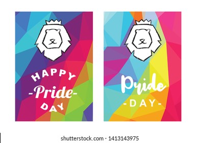 Rainbow Vector Happy Pride Day Card and Poster of Lion Animal. Flat, Icon, Sign, Symbol, Object, Graphic Design, Element, Illustration for Print.