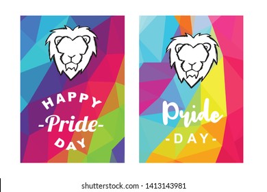 Rainbow Vector Happy Pride Day Card and Poster of Lion Animal. Flat, Icon, Sign, Symbol, Object, Graphic Design, Element, Illustration for Print.