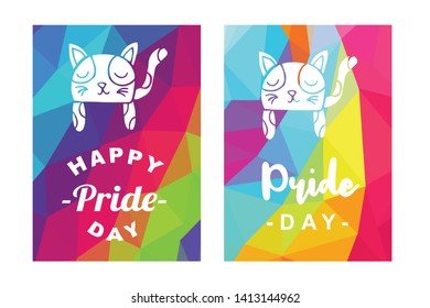 Rainbow Vector Happy Pride Day Card and Poster of Cat Animal. Flat, Icon, Sign, Symbol, Object, Graphic Design, Element, Illustration for Print.
