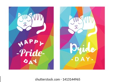 Rainbow Vector Happy Pride Day Card and Poster of Cat Animal. Flat, Icon, Sign, Symbol, Object, Graphic Design, Element, Illustration for Print.