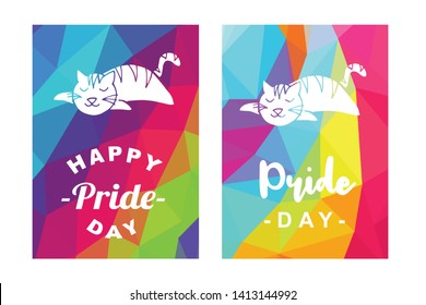 Rainbow Vector Happy Pride Day Card and Poster of Cat Animal. Flat, Icon, Sign, Symbol, Object, Graphic Design, Element, Illustration for Print.