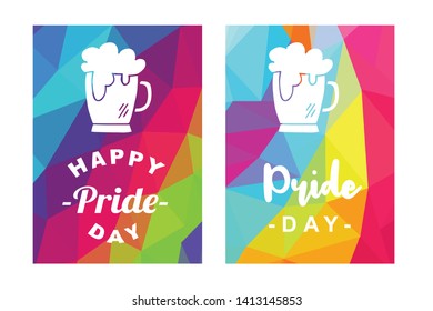 Rainbow Vector Happy Pride Day Card and Poster of Beer Drinks. Flat, Icon, Sign, Symbol, Object, Graphic Design, Element, Illustration for Print.