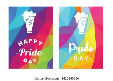 Rainbow Vector Happy Pride Day Card and Poster of Beer Drinks. Flat, Icon, Sign, Symbol, Object, Graphic Design, Element, Illustration for Print.