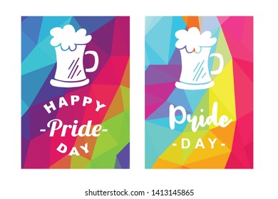 Rainbow Vector Happy Pride Day Card and Poster of Beer Drinks. Flat, Icon, Sign, Symbol, Object, Graphic Design, Element, Illustration for Print.