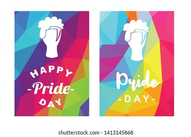Rainbow Vector Happy Pride Day Card and Poster of Beer Drinks. Flat, Icon, Sign, Symbol, Object, Graphic Design, Element, Illustration for Print.