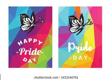 Rainbow Vector Happy Pride Day Card and Poster of Butterfly. Flat, Icon, Sign, Symbol, Object, Graphic Design, Element, Illustration for Print.