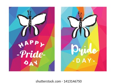 Rainbow Vector Happy Pride Day Card and Poster of Butterfly. Flat, Icon, Sign, Symbol, Object, Graphic Design, Element, Illustration for Print.