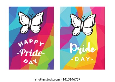 Rainbow Vector Happy Pride Day Card and Poster of Butterfly. Flat, Icon, Sign, Symbol, Object, Graphic Design, Element, Illustration for Print.