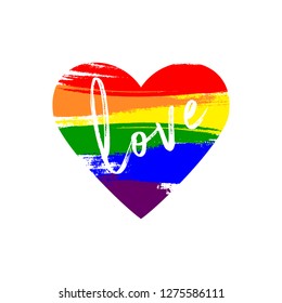 rainbow vector heart on white background.  love symbol. grunge stripes. red orange yellow green blue violet colors.