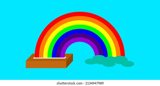 Rainbow With Vector Illustration coming out of the box and into the clouds