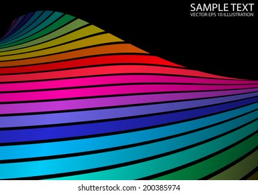 Rainbow vector illustration curved and lighted - Abstract rainbow colored lines twisted