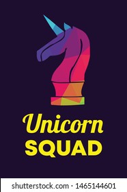 Rainbow Vector Illustration of Fantasy Icon with Text / Typography "Unicorn Squad". Graphic Design for Poster, Cards, Shirt, Wallpaper and Background.