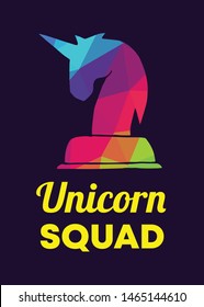 Rainbow Vector Illustration of Fantasy Icon with Text / Typography "Unicorn Squad". Graphic Design for Poster, Cards, Shirt, Wallpaper and Background.