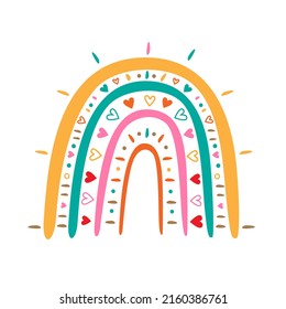 Rainbow vector illustration with hearts isolated on white background
