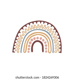 Rainbow vector illustration. Semicircle with geometric ornament in boho style. Design element for pattern, decoration, print, sticker, card, poster, coloring book.