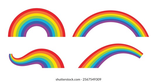 Rainbow vector illustration set. Vector illustration of rainbow icon. Different shaped colorful rainbow collection isolated on white background.
