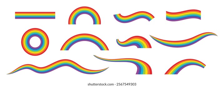 Rainbow vector illustration set isolated on white background. Rainbow set. Rainbow stripes isolated. Vector icon.