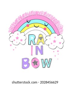Rainbow vector illustration for t shirt print design.