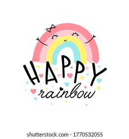 Rainbow vector illustration for t-shirt design with slogan. Vector illustration design for fashion fabrics, textile graphics, prints.