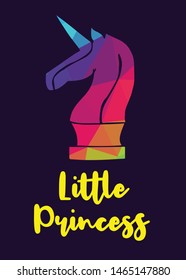 Rainbow Vector Illustration of Unicorn Icon with Text / Typography "Little Princess". Graphic Design for Poster, Cards, Shirt, Wallpaper and Background.