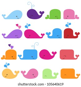 Rainbow Vector Set of Cute Whales