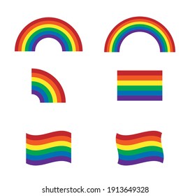 Rainbow Vector Set. Flag Stripe Pattern. Arch And Bridge Icon Symbol. Color Spectrum Logo. Vector Illustration Image.