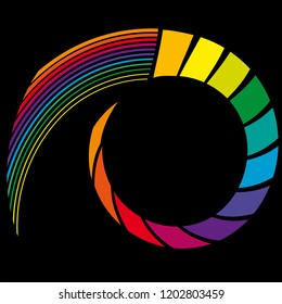 A rainbow vector spiral and colorful lines. 